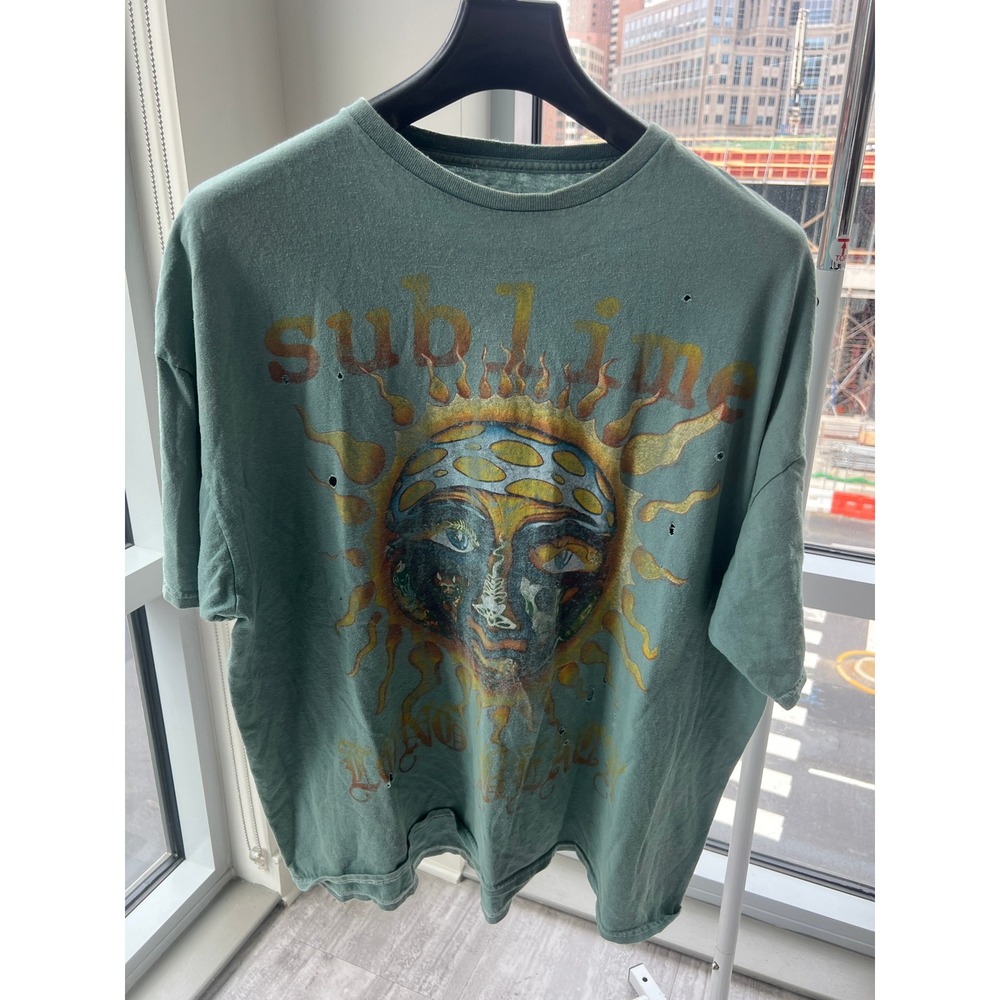 Sublime Oversized Graphic Band Tee Faded Green Distressed Sun Logo Shirt S/M